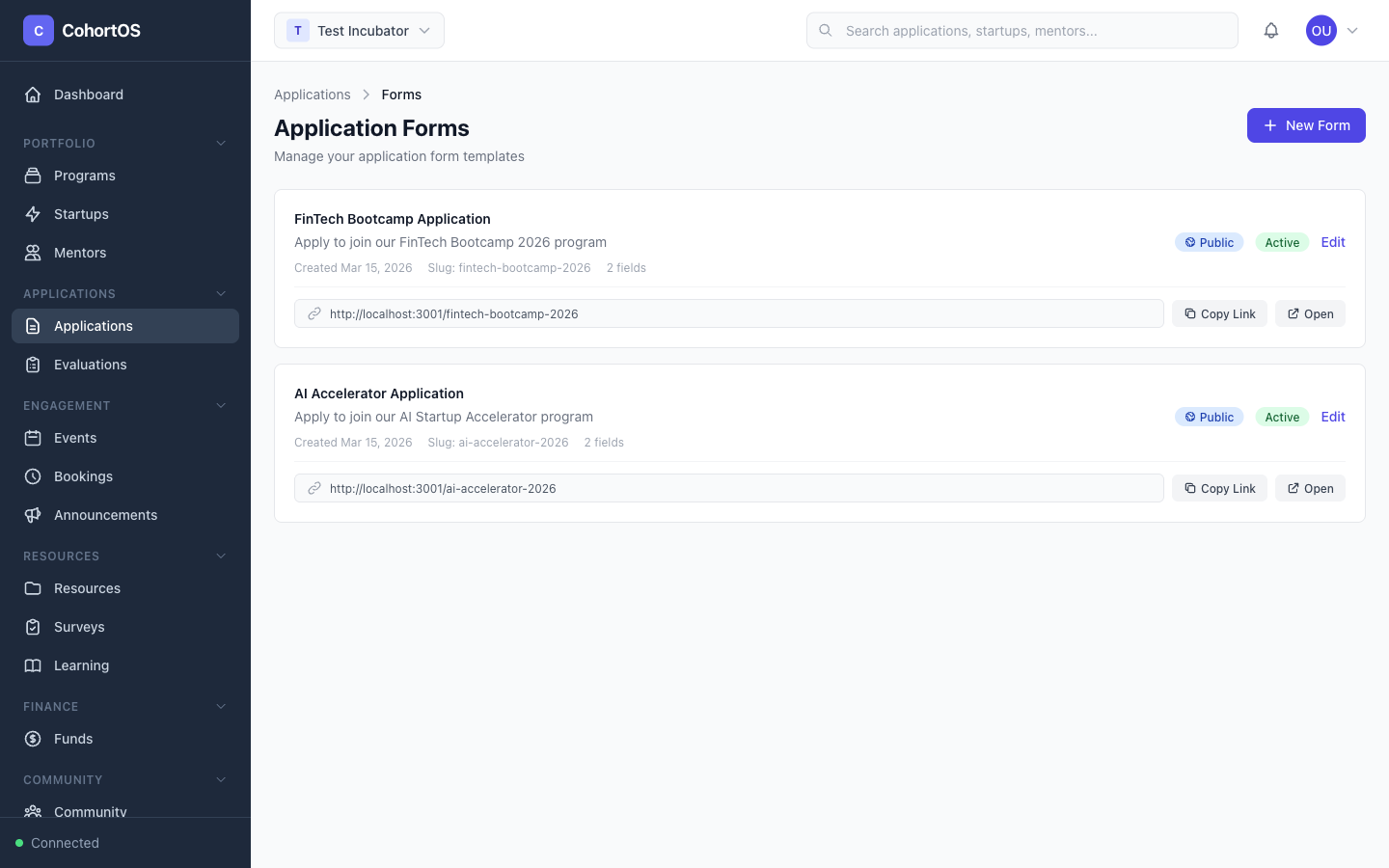 Application forms list