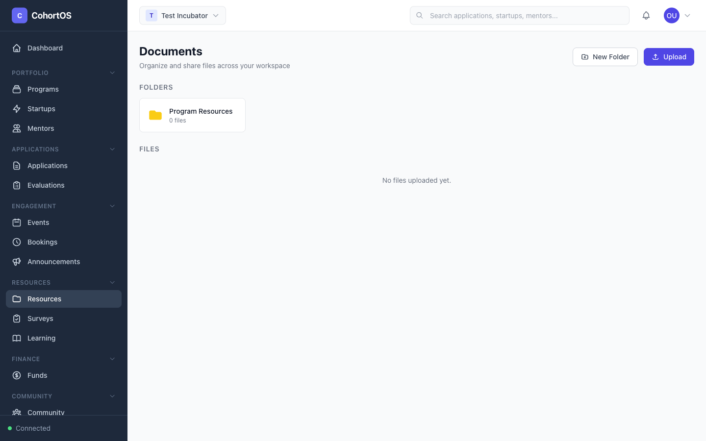 Resources and documents view