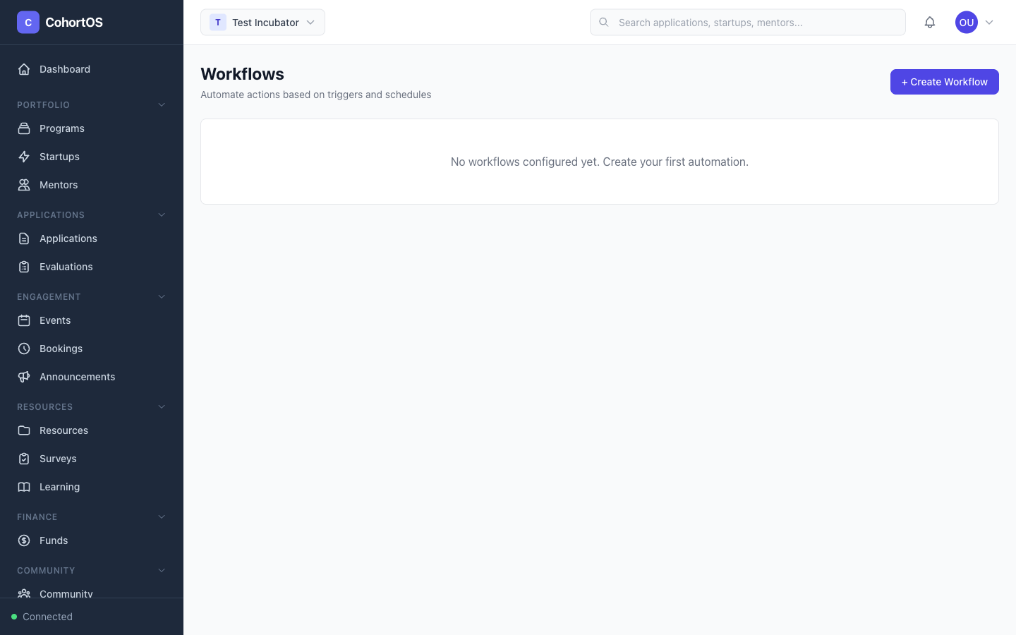 Workflows management view