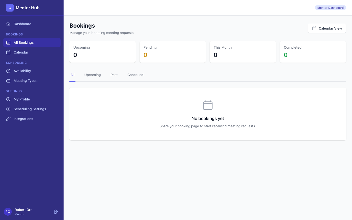 Mentor bookings view