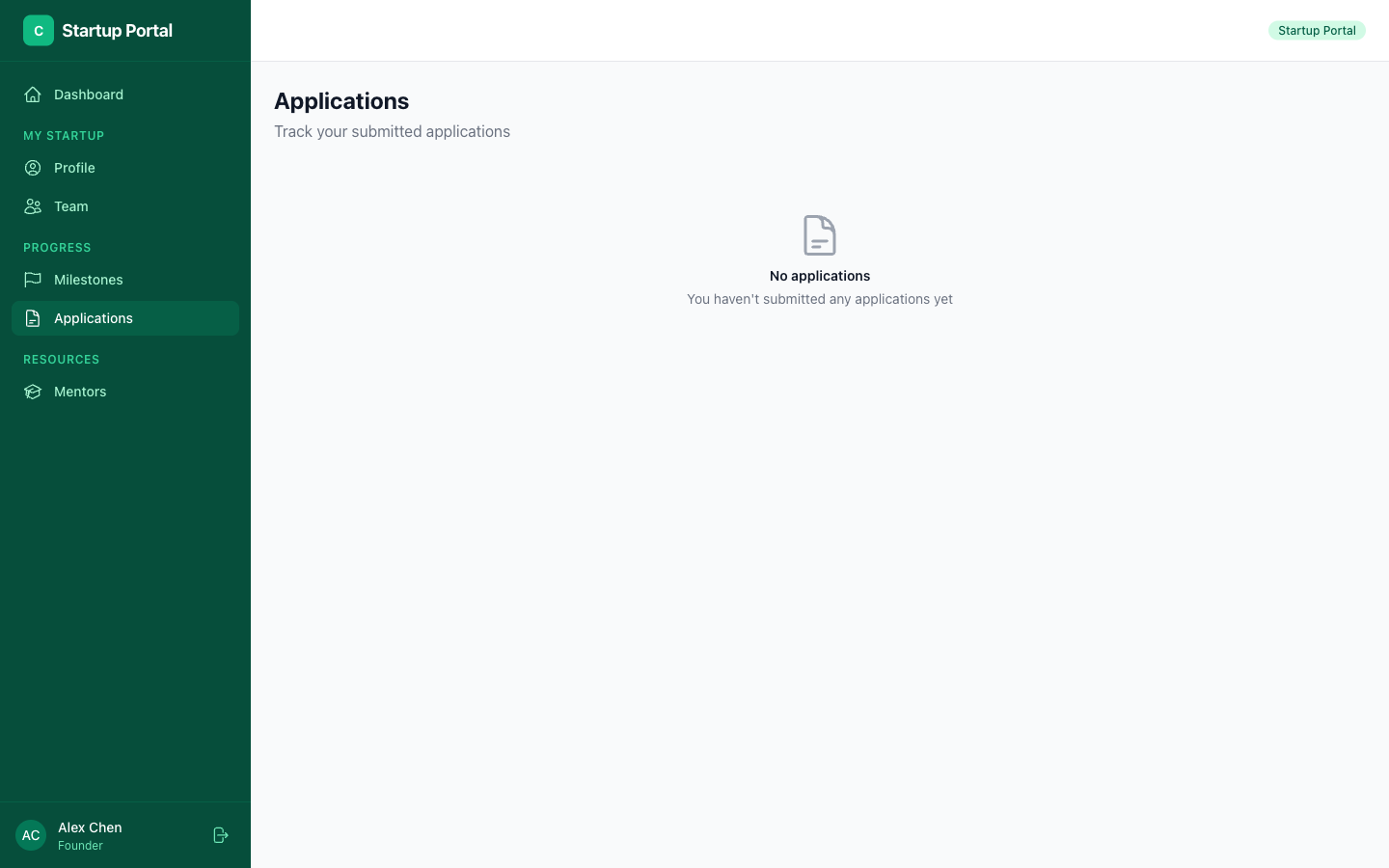 Startup applications view
