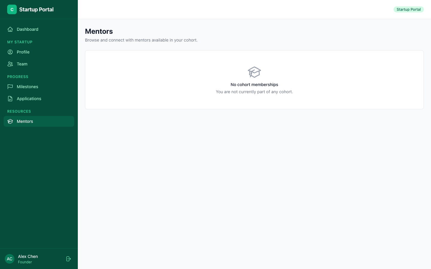 Browse mentors from startup portal